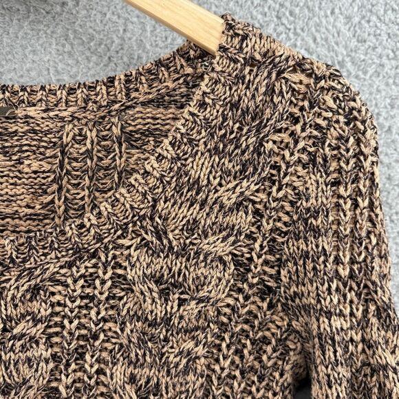 Free People Sweater Brown Cable Knit Contrasting browns scoop neck boho small - Picture 10 of 13